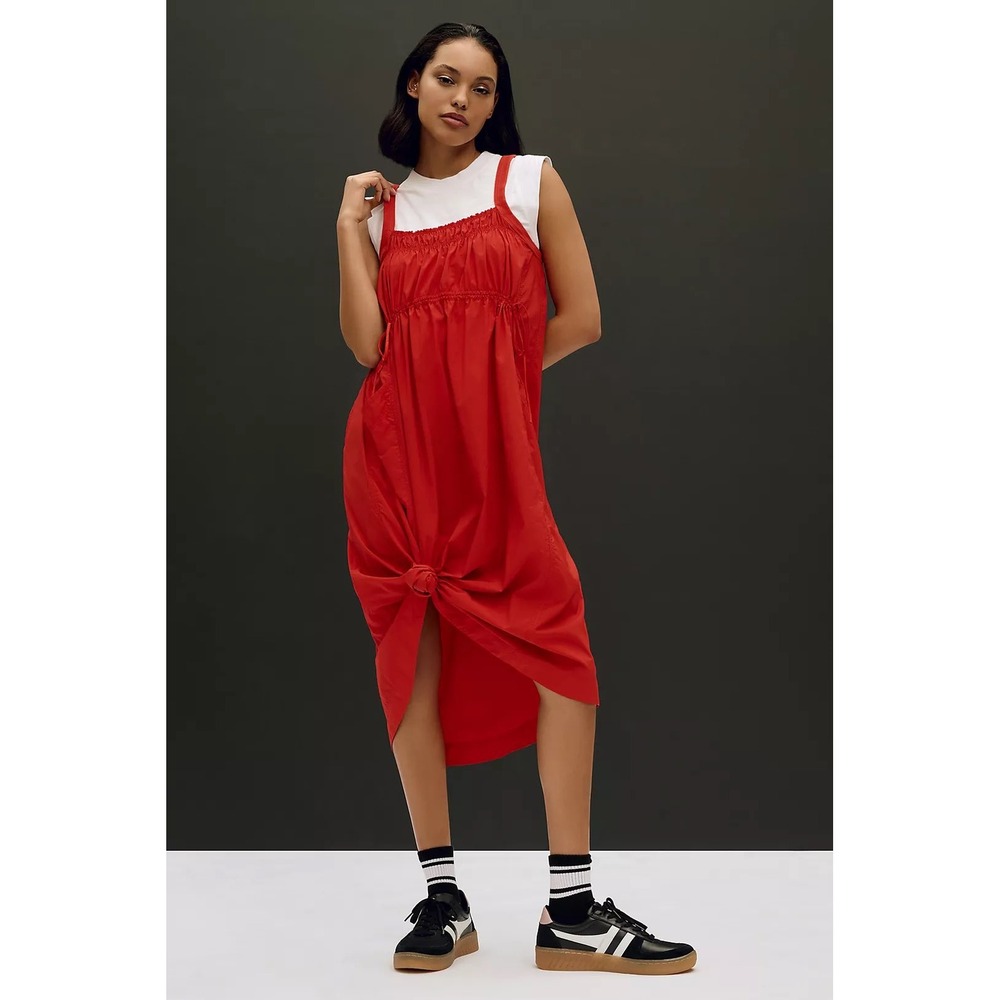 Daily Practice by Anthropologie Keeseville Red Smocked Midi Dress Small - Picture 5 of 9